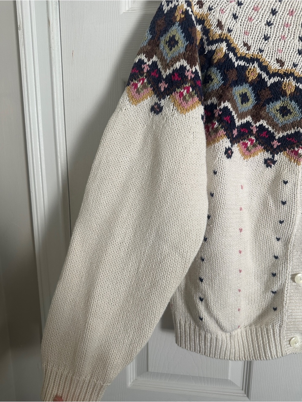 Vintage Capezio Cream Fair Isle Button Cardigan with Multicolor Yoke - Picture 3 of 8